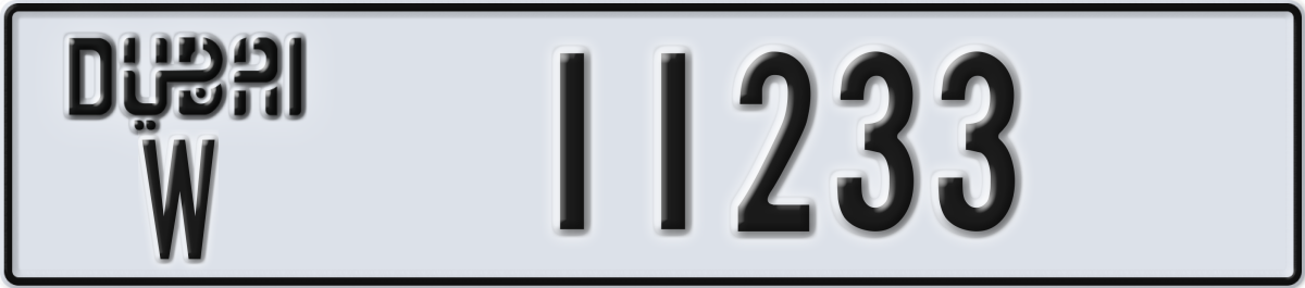 dubai License Plate Number 11233 Code W