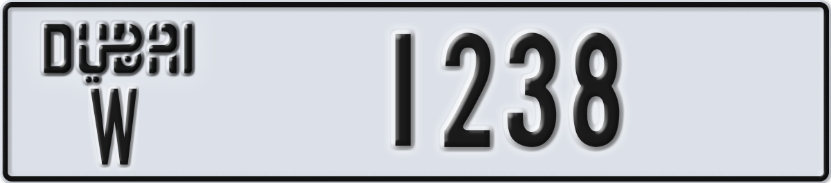 dubai License Plate Number 1238 Code W