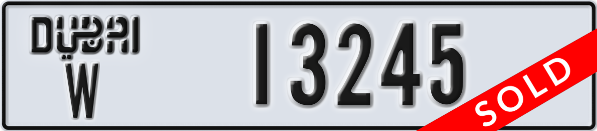 dubai License Plate Number 13245 Code W