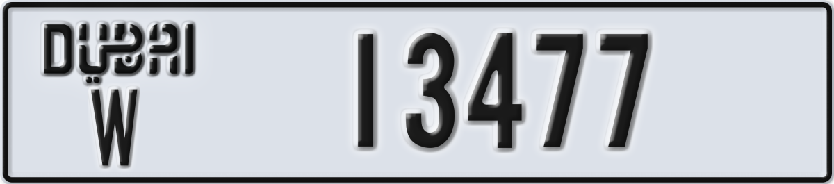 dubai License Plate Number 13477 Code W