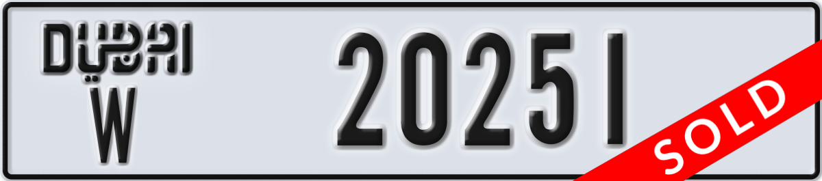 dubai License Plate Number 20251 Code W