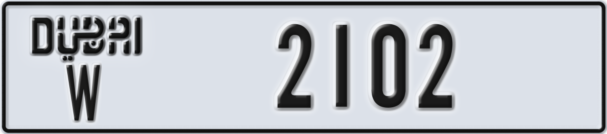 dubai License Plate Number 2102 Code W