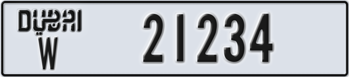 dubai License Plate Number 21234 Code W