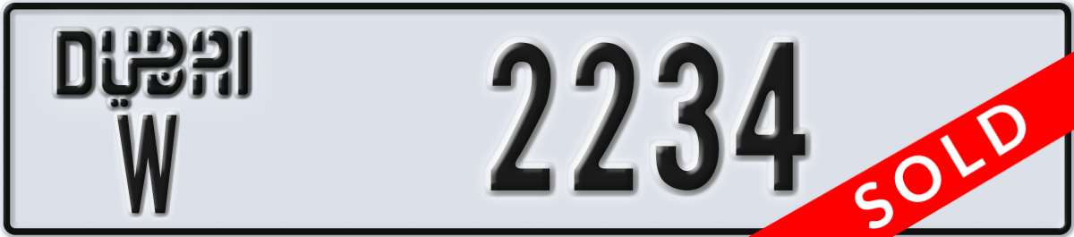 dubai License Plate Number 2234 Code W