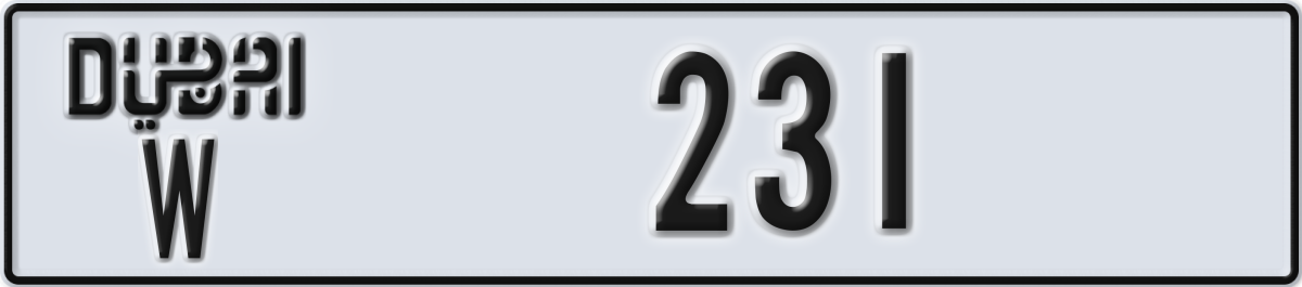 dubai License Plate Number 231 Code W