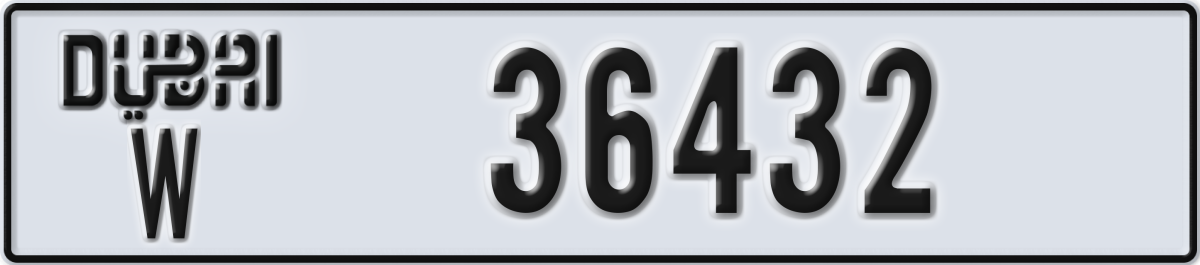 dubai License Plate Number 36432 Code W