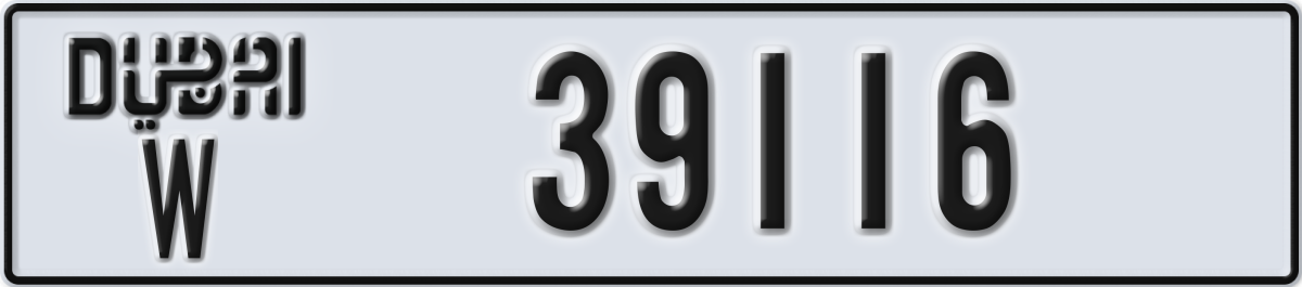 dubai License Plate Number 39116 Code W