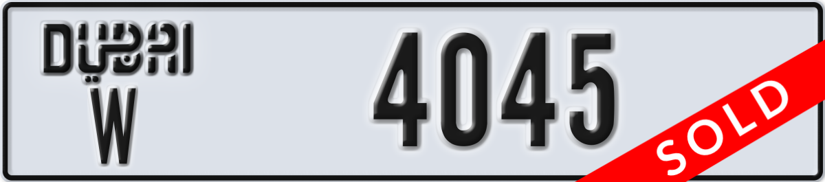 dubai License Plate Number 4045 Code W