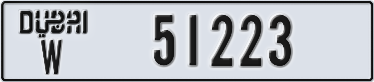 dubai License Plate Number 51223 Code W