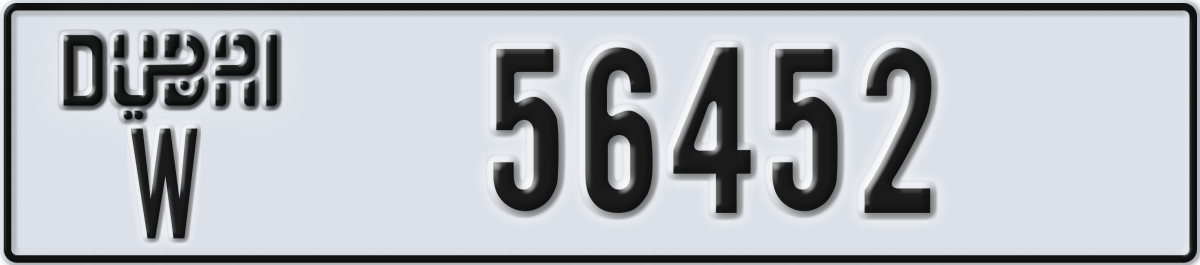 dubai License Plate Number 56452 Code W