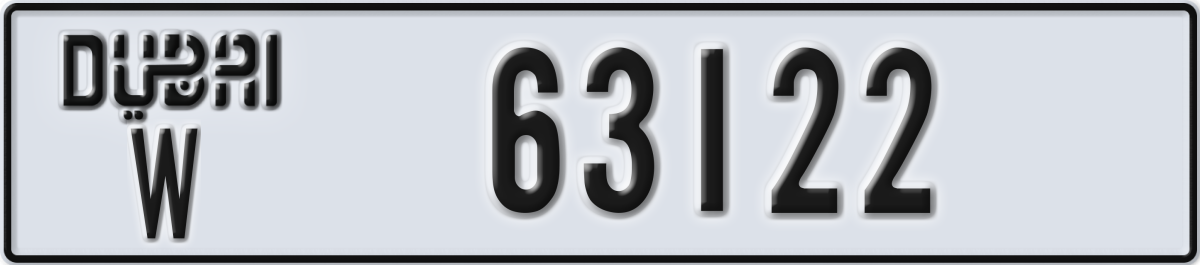 dubai License Plate Number 63122 Code W
