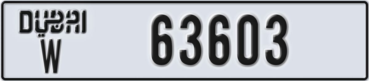dubai License Plate Number 63603 Code W