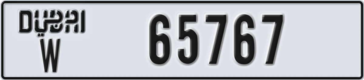 dubai License Plate Number 65767 Code W