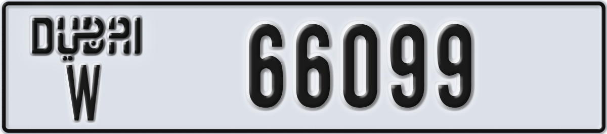 dubai License Plate Number 66099 Code W