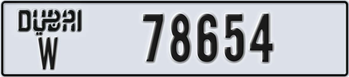 dubai License Plate Number 78654 Code W