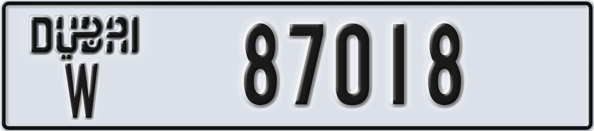 dubai License Plate Number 87018 Code W