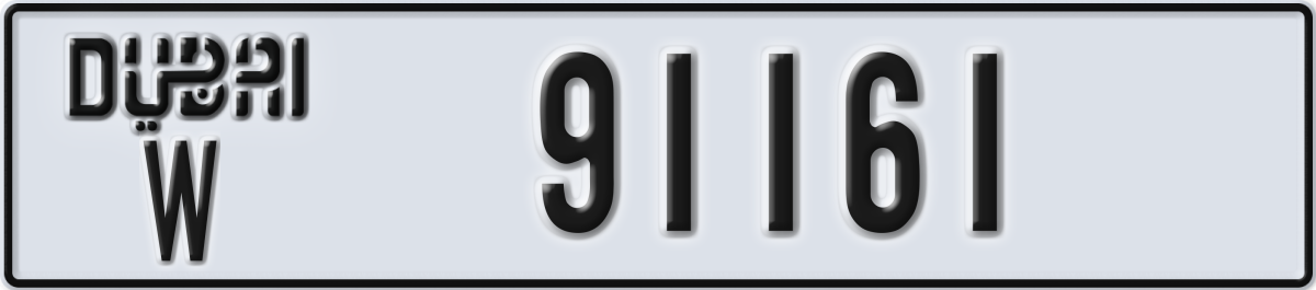 dubai License Plate Number 91161 Code W