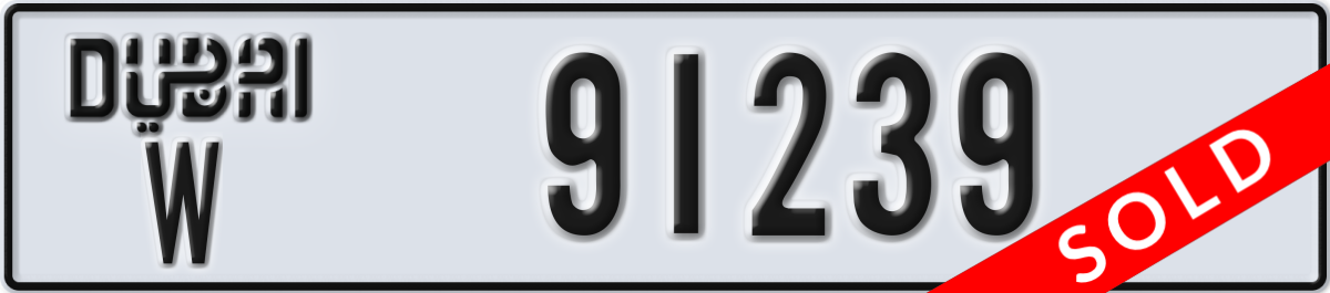 dubai License Plate Number 91239 Code W