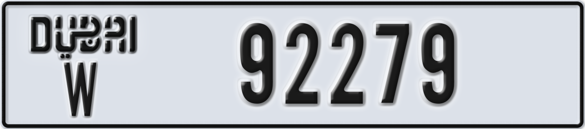 dubai License Plate Number 92279 Code W