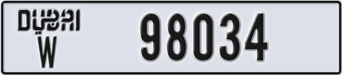 dubai License Plate Number 98034 Code W