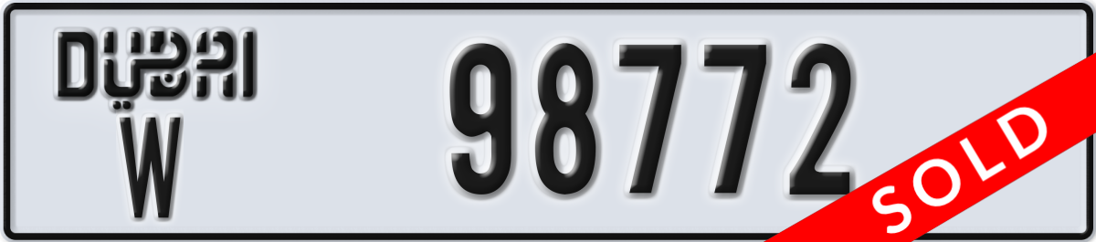 dubai License Plate Number 98772 Code W