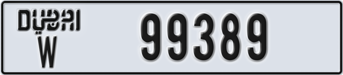 dubai License Plate Number 99389 Code W