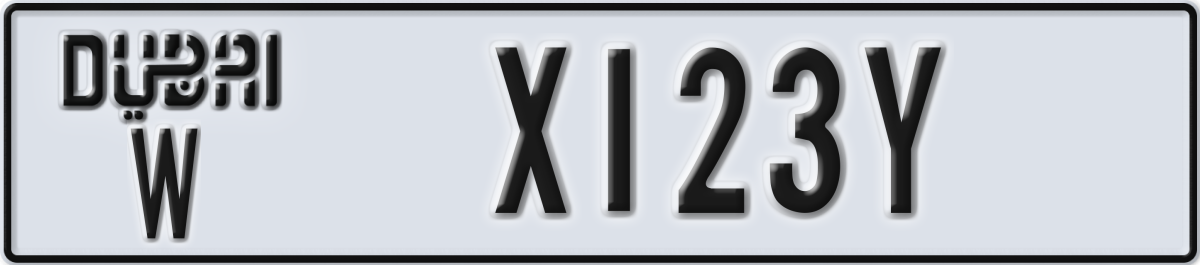 dubai License Plate Number X123Y Code W