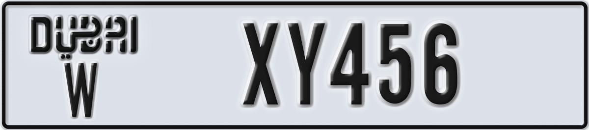 dubai License Plate Number XY456 Code W