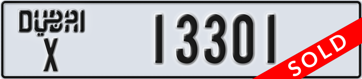 dubai License Plate Number 13301 Code X
