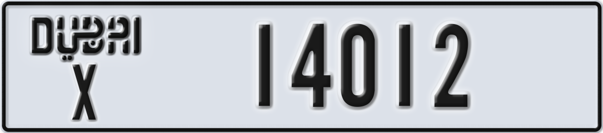 dubai License Plate Number 14012 Code X