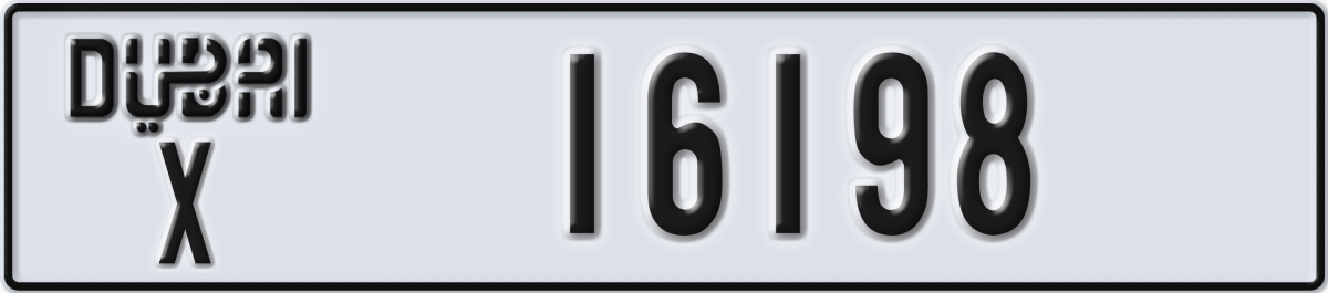 dubai License Plate Number 16198 Code X