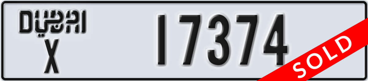 dubai License Plate Number 17374 Code X