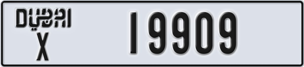 dubai License Plate Number 19909 Code X