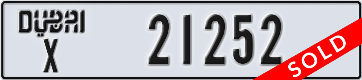 dubai License Plate Number 21252 Code X