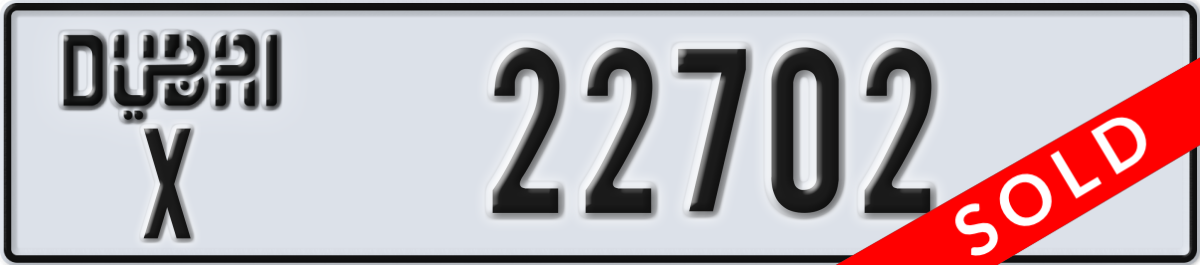 dubai License Plate Number 22702 Code X