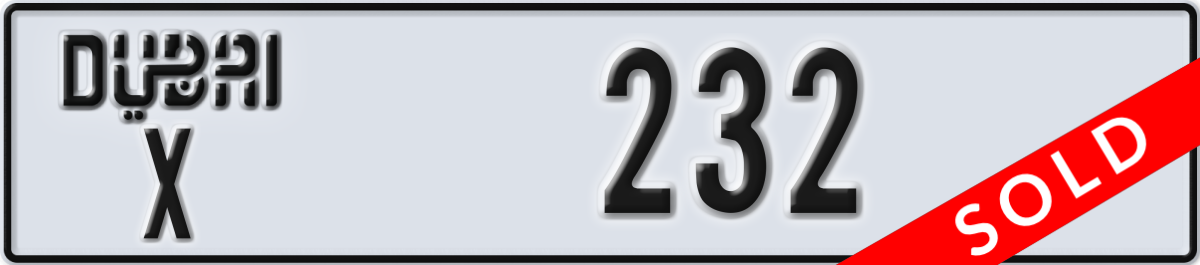 dubai License Plate Number 232 Code X