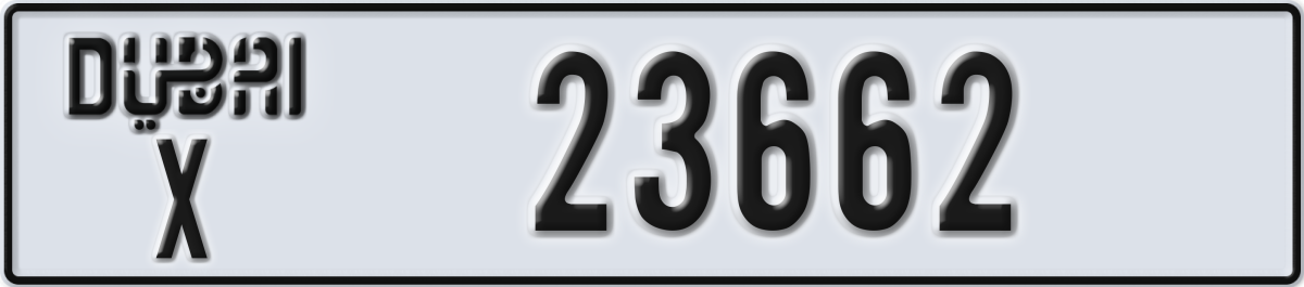 dubai License Plate Number 23662 Code X