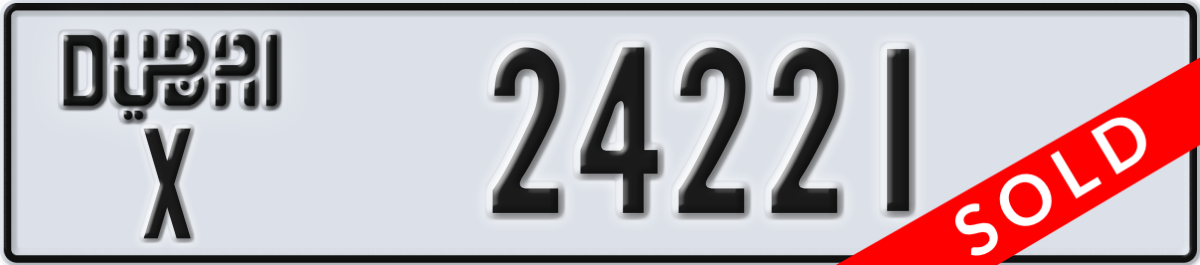 dubai License Plate Number 24221 Code X