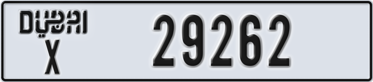 dubai License Plate Number 29262 Code X