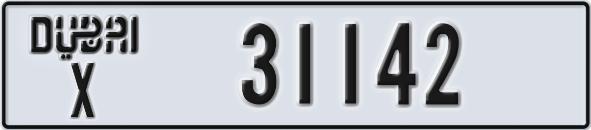 dubai License Plate Number 31142 Code X