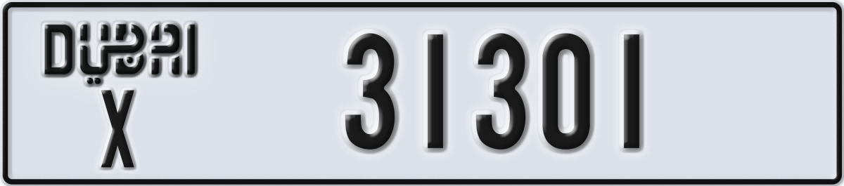dubai License Plate Number 31301 Code X