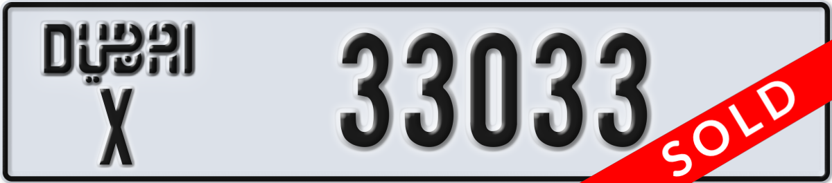 dubai License Plate Number 33033 Code X