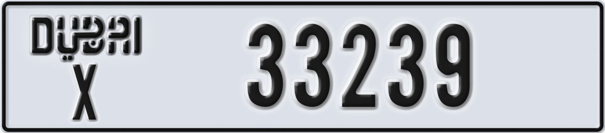 dubai License Plate Number 33239 Code X