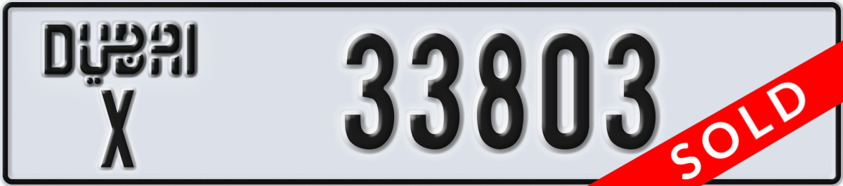 dubai License Plate Number 33803 Code X
