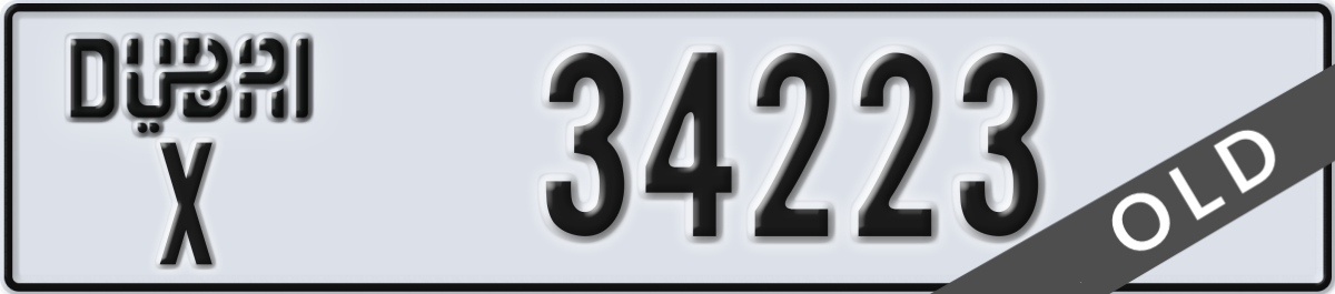dubai License Plate Number 34223 Code X