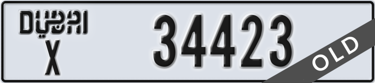 dubai License Plate Number 34423 Code X