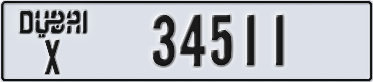 dubai License Plate Number 34511 Code X