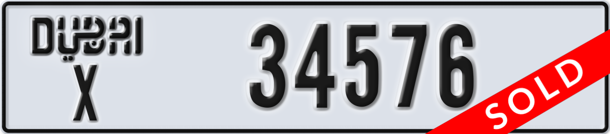 dubai License Plate Number 34576 Code X