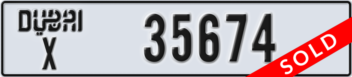 dubai License Plate Number 35674 Code X