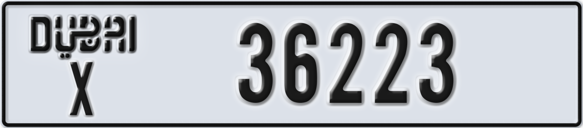 dubai License Plate Number 36223 Code X